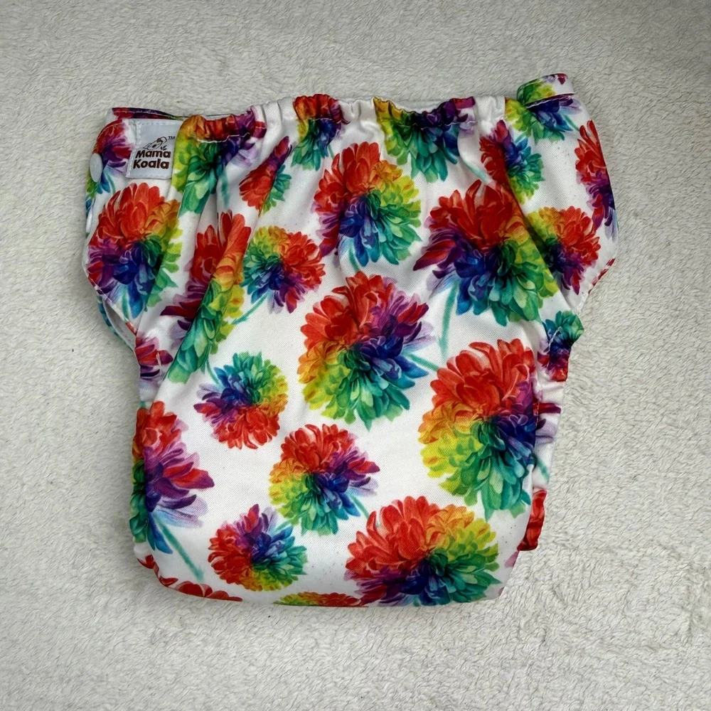 Mama Koala Floral Dahlia Pocket Cloth Diaper Adjustable Snaps Sustainable